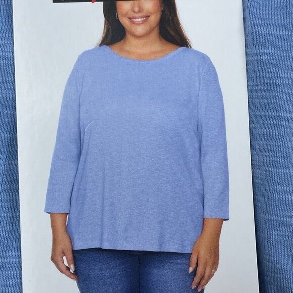 kirlland Ladies 3/4 Sleeve Blue Boatneck Slub Tee XXL 100% Cotton d0866 - Picture 1 of 8